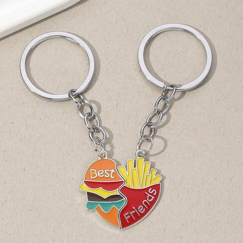 Funny BFF Hamburger and Fries Keychain Set - Best Friend Friendship Memorial Gift in Kuwait