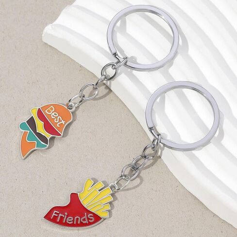 Funny BFF Hamburger and Fries Keychain Set - Best Friend Friendship Memorial Gift in Kuwait