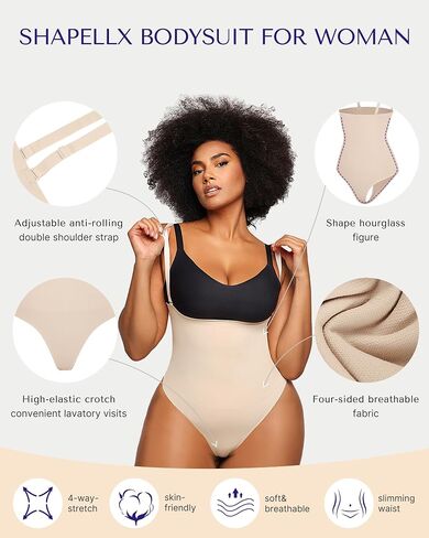 SHAPELLX Women's ShapewearTummy Control Slimmer Body Shaper Seamless Backless Bodysuit Thong in Saudi Arabia