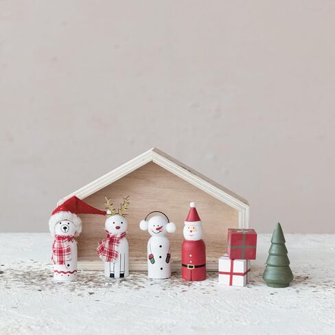 Creative Co-Op Wood Holiday Icons in House, Multicolor, Set of 8 in Saudi Arabia