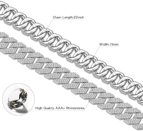 سلسلة ربط كوبية من EDINGM للرجال، قلادة ميامي كوبية من الألماس الفضي/الذهبي للنساء، مجوهرات هيب هوب مثلجة 15 مم in Kuwait