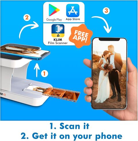 KLIM K2 Mobile Film Scanner 35mm + Free APP - New - Positive & Negative Scanner, Slide Scanner, Photo Scanner, 35mm Color Film Developing Kit Essential - Best Photo Scanner for Old Photos in Saudi Arabia