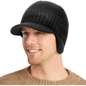 Century Star Mens Winter Hat with Earflaps Visor Beanie Hat Winter Hat Warm Fleece Lined Outdoor Ski Hat with Brim