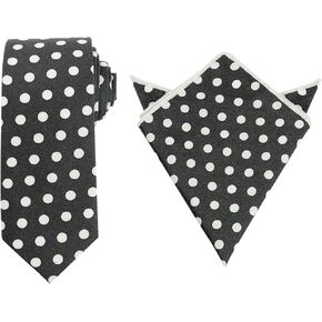 Men's Tie Sets Polka Dots Self-Tied Necktie Set with Pocket Square for Wedding Formal