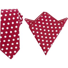 Men's Tie Sets Polka Dots Self-Tied Necktie Set with Pocket Square for Wedding Formal