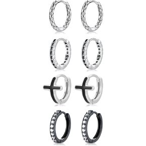 Fcebsty 4 Pairs Small Silver/Gold Hoops Earrings Set for Women Lightweight Earrings for Multiple Piercings Cartilage Helix Huggie Hoop Pack for Women Men