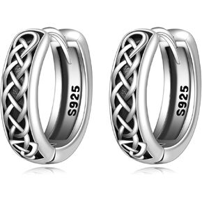 Viking Hoop Earrings 925 Sterling Silver Black Vintage Hoop Earrings for Men Women Viking Jewelry Gifts