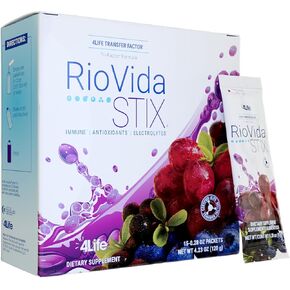 4Life Transfer Factor RioVida Stix Tri-Factor Formula - Support Healthy Immune System with Elderberry, Blueberry, Pomegranate, and Acai - Antioxidant Support - 15 Powder Packs