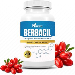 Berbacil - 100% Pure Berberine, Highest Absorption, 800mg, GMO Free, Made in USA