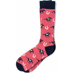 Men's Designer Alynn Coral Winner's Circle Horse Racing Talk Derby Novelty Crew Dress Socks
