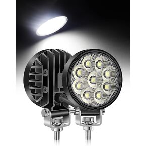 Led Work Light 3 in Round LED Light 27W Light Pods 180°Flood Light with 3030 Led Chips for Truck Tractor ATV UTV Golf cart Boat, Forklift 12v/24v