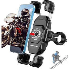 Motorcycle Phone Mount, 1s Lock Bike Phone Holder, One-Handed Operation Motorcycle Phone Holder with Aluminum Alloy Handlebar Mounting Base, Scooter Bike Phone Mount Fit 5.5"-7.2" Cellphone