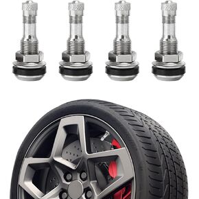 Ziciner 4 قطع TR416 سيقان صمامات معدنية، سيقان صمام الضغط العالي تركيب خارجي يناسب فتحة حافة بطول 0.453 بوصة بطول 1 1/2 بوصة، سيقان صمام إطارات السيارة العالمية للسيارات وسيارات الدفع الرباعي والشاحنات (TR416S)