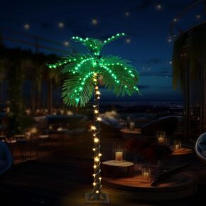 Artificial Lighted Palm Tree 4.7FT Light Christmas Tree LED Tropical Palm Trees Decoration Indoors Outside Patio Office Tiki Bar Beachy Pool Tropics