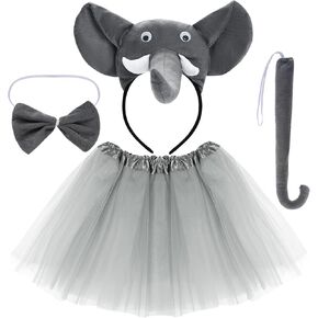 Dxhycc Elephant 3D Animal Costume Gray Elephant Costume Set Including Elephant Headband Tail Bowtie Tutu for Halloween Dress Up Party
