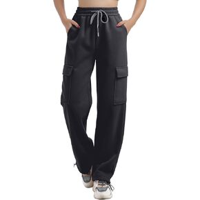 ODIZLI Women's Fleece Lined Baggy Sweatpants High Waisted Athletic Joggers Pants with Multi Pockets