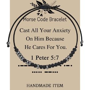 LQRI Bible Verse 1 Peter 5:7 Morse Code Bracelet Christianity Scripture Gift Religious Faith Gift Christian Jewelry