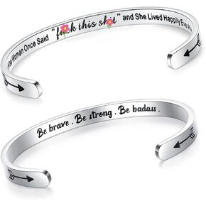 SAM & LORI Set of 2 Bracelets for Women Teens A Wise Woman - Be Brave Be Strong Be Badass