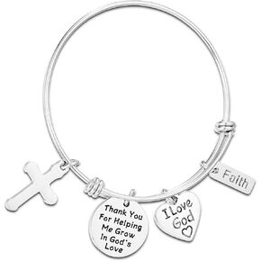Kivosliviz Religious Teacher Gifts for Women Bracelet Bangle Christian Teacher Appreciation Gift Cross Religion Teacher Sunday Teacher Bracelet