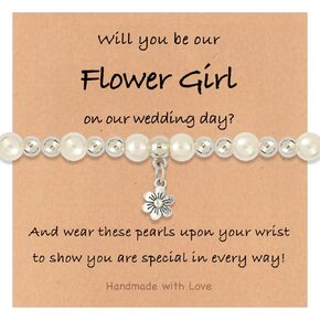 Bridesmaid Gifts Bracelet Flower Girl Beaded Pearl Bracelets Gift Flower Girl Proposal Gifts Will You Be My Flower Girl Thank You for Being Our Flower Girl Gift Cute Stretchy Bracelet Jewelry