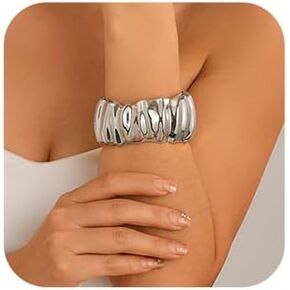 Denifery Hammered Wide Chunky Bangle Bracelets for Women Dainty Minimalist Gold Cuff Wrist Open Bangles Statement Unique Trendy Jewelry