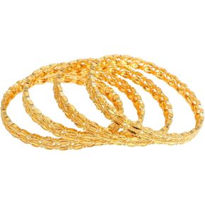Efulgenz Gold Tone Indian Bangle Set for Women Dubai Style Bangle Set Engraved Pattern Indian Bangles Bracelet Indian Bridal Jewelry for Wedding Bollywood Fashion Jewelry (4 Pcs)