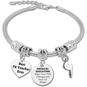 PE Teacher Gifts Bracelet Teacher Appreciation Gifts from Student Physical Education Gift Pe Bracelet Coach Gifts for Women Retirement Gifts for Teachers Graduation Gifts for Her Going Away Gifts