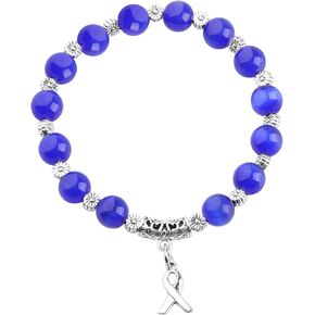 CENWA Blue Ribbon Awareness Charm Colon Cancer Fighter Beads Bracelet Dark Blue Awareness Gift for Cancer Survivor