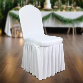 1 Pack White Chair Covers with Skirt|Super Fit Spandex Chair Seat Protector|Chair Covers Wedding| for Dining Room, Hotel, Ceremony for Wedding, Banquet, and Part