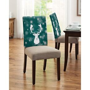 Savannan Dining Chair Back Covers, Merry Christmas Snowflake Polka Dot Gold White Chair Covers Chair Slipcovers Protective Covers for Holiday Party Festival Decoration, Set of 4
