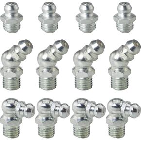 Grease Fitting FMHXG 12PCS M8 SAE Stainless Steel Grease Fittings Kit for Replacing Missing or Broken Zerk Grease Fittings, 4PCS-Straight, 4PCS-90-Degree,4PCS 45-Degree M8 Straight Grease Fitting M8