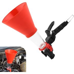 1 PC Car Oil Funnel, Visible Self-Locking Structure Expansion Self-Tightening Hands-Free Engine Oil Filling Funnel with Filter, Multi-Functional Modification Accessories, for Cars (Red)