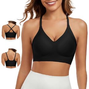 Comfortable Seamless Wireless Bra Cross Back Pull on Bras V Neck Cami Bralette with Support Sport Everyday Bra in Saudi Arabia