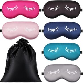 Jeffbaubl 6 Pack Silk Sleep Eye Mask,Blackout Eye Shade,Soft Satin Eye Cover with Elastic Adjustable Strap,Cute Sleeping Masks with Storage Bag,Sleep Mask for Women Men Sleep Travel Nap,6 Colors