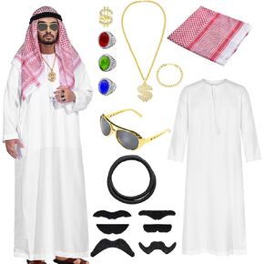 Arab Costume Shemagh Keffiyeh Head Scarf for Men, Arabian Costumes Sheik Robe Fancy Dubai Dress Accessories Halloween