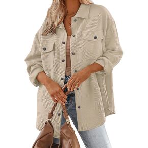 Tops for Women Button Down Shacket Jackets Fall Collared Long Sleeve Textured Loose Casual Fashion Shirts L-2Xl