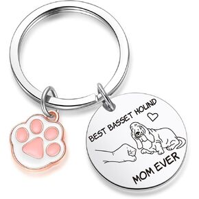 ZNOSVEI Basset Hound Keychain Dog Mom Appreciation Keychain Dog Jewelry Basset Hound Jewelry Dog Paw Print Jewelry