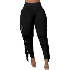 Mintsnow Women's Fringe Pants Casual High Waist Tassel Bodycon Pants Skinny Long Jogger Legging Pants Sweatpants Streetwear