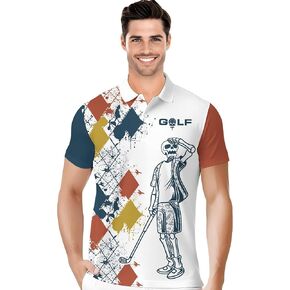 PAGYMO Golf Shirts for Men Hawaiian Crazy Funny Print Mens Polo Shirt