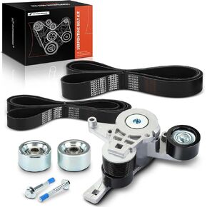 A-Premium Engine Serpentine Belt Drive Kit Compatible with Freightliner 114SD 2012-2017, M2 112 2015-2016 & Western Star 4900FA 2012-2013, 4900SA 2015-2017 - 12.8L