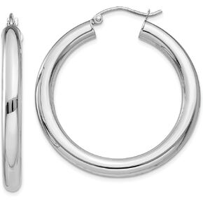 Avariah 14K White Gold Polished 4mm Lightweight Tube Hoop Earrings - 35mm