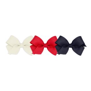 Wee Ones Girls' Mini Bow 3 pc Set Solid Grosgrain Variety Pack on a WeeStay No-Slip Hair Clip - Antique White, Red, and Navy