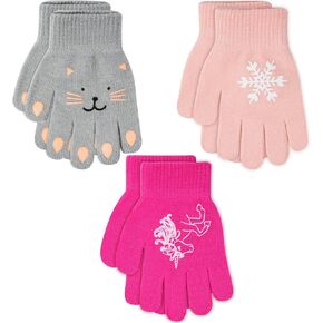 Hicdaw 3 Pairs Kid's Winter Gloves Toddler Gloves Stretchy Warm Gloves Boys or Girls Knit Gloves Kid Gloves, Grey, Red, Pink