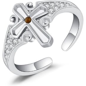 Mustard Seed Cross Ring 925 Sterling Silver Open Adjustable Faith Ring Mustard Seed Jewelry Gift for Women