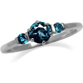 Silvershake Petite 3 Stone Genuine London Blue Topaz White Gold Plated 925 Sterling Silver Ring Size 8