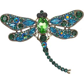 Dragonfly Brooch Pin with Imitated Crystal Charm Flying Insect Alloy Brooch Pin