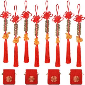 12 Pcs Chinese New Year Snake Decorations Lunar New Year fengshui Coins 2025 Red Tassel Ornaments with Wealth Success Good Luck Hanging Decorations for Gifts Home Car Decor