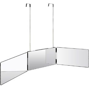 Essbhach 3 Way Mirror for Hair Cutting, 360 Barber Mirror for Women, Barber Supplies Haircut Mirror, Height Adjustable Hooks, Black Without LED