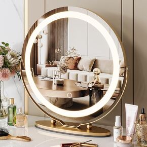 19" Round Vanity Mirror With Lights, Large Makeup Mirror With 3 Color Lighting Dimmable, Smart Touch Control, 360°Rotation Vanity Mirror for Bedroom, Dressing Room, Tabletop, Easy to Install, Gold