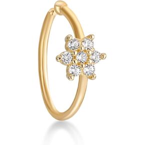 Lavari Jewelers 20 Gauge Flower Cluster Nose Ring for Women - 14k Gold Lab Grown Diamond Nose Stud - Unisex Stud Hypoallergenic Nostril Piercing Jewelry - Open Hoop - 20G Body Piercing for Men